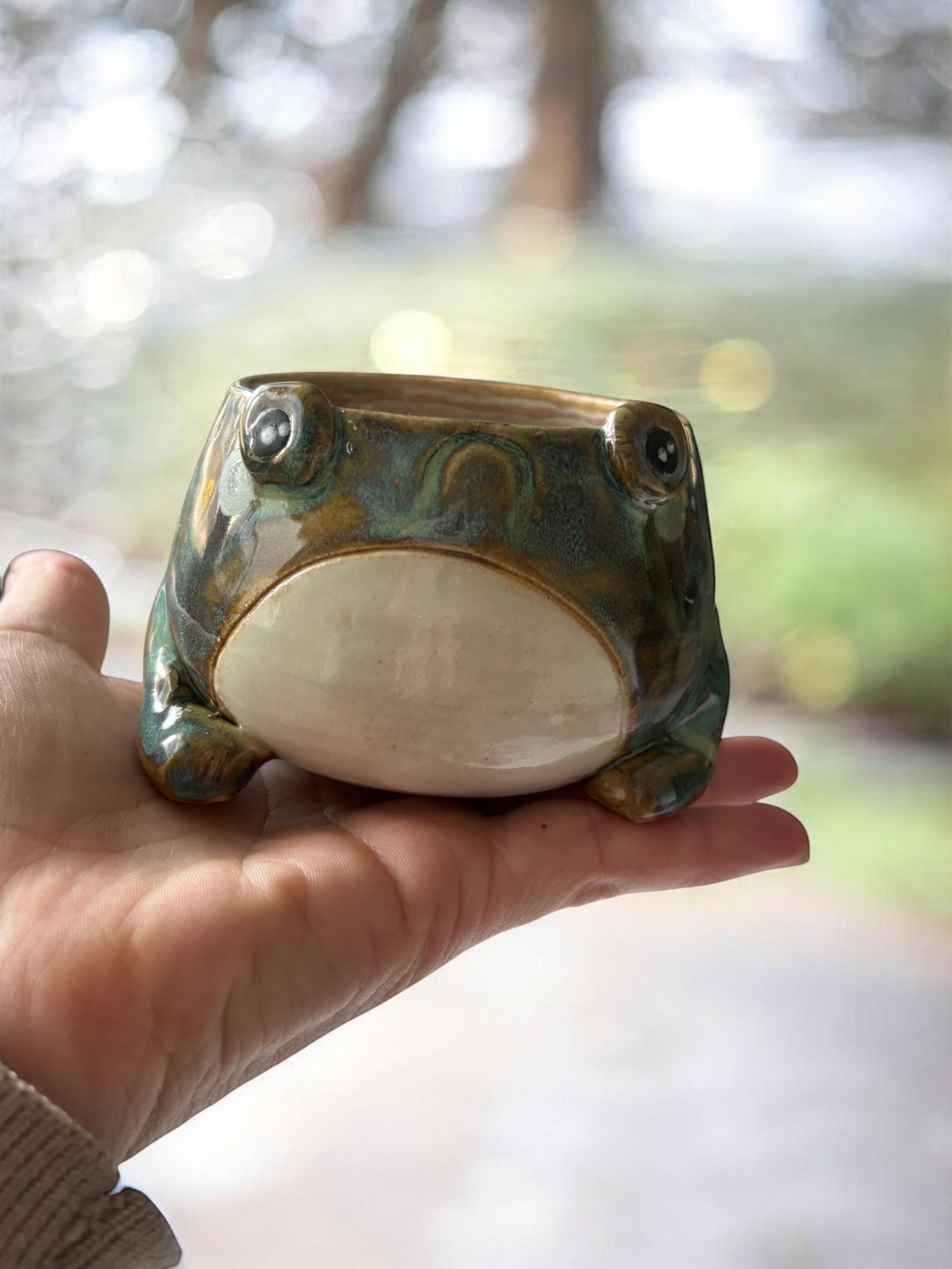 Cache-pot grenouille fait main – Pot de plante céramique artisanale – Cache-pot mignon pour succulente – Décoration intérieure originale