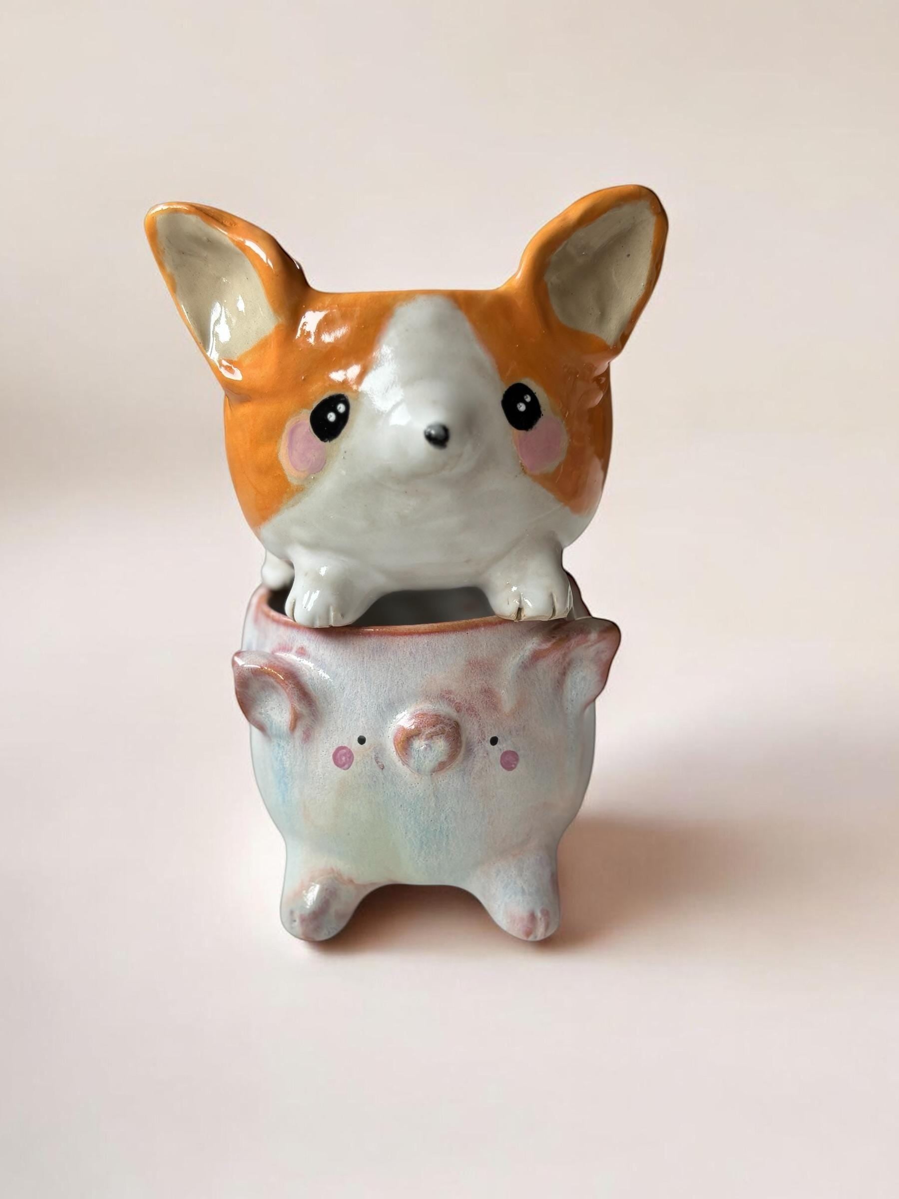 Grande tasse cochon ailé faite main – Mug céramique artisanal – Tasse kawaii cochon volant – Mug mignon – Idée cadeau originale